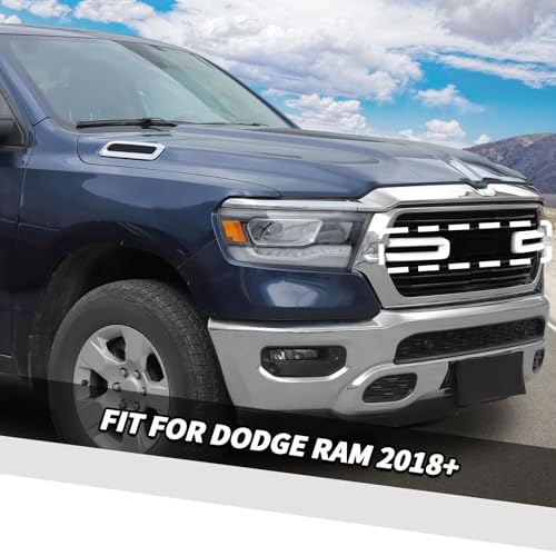 Image of Jimen Compatible with Dodge Ram 2018-2025, 2PCS Front Grille Cover Exterior Trim Accessories (White)