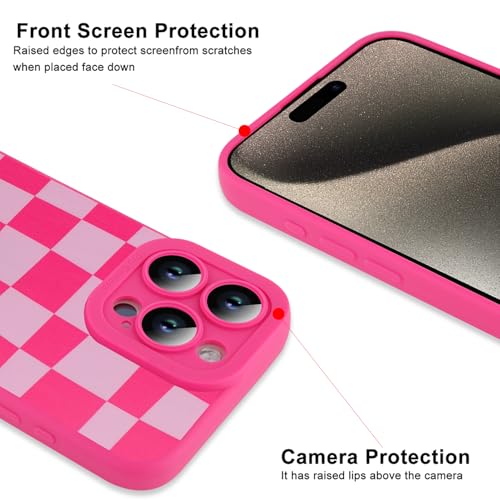 Image of ZIYE for iPhone 15 Pro Max Case Hot Pink Grids Plaid Checkerboard Pattern