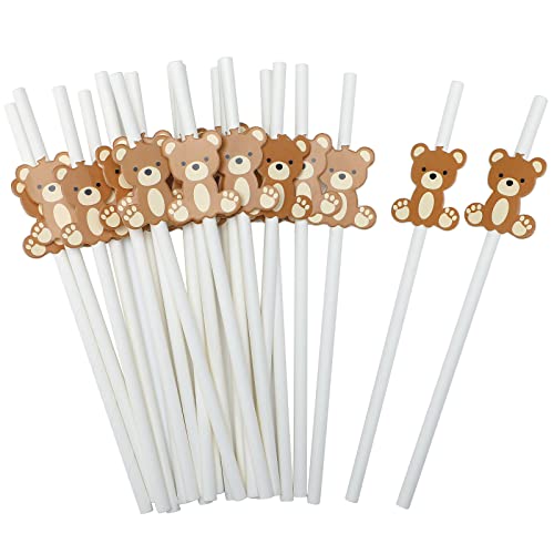 100 Pcs Bear Paper Straws Little Cutie Snowflake Disposable Drink...