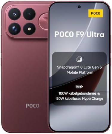 Poco F9 Ultra, Smartphone 12+256 GB, Dark Cherry, 8050mAh Akku, 100W Laden | Snapdragon® 8 Elite Gen 5, VisionBoost D8, Immersives 6,59"-AMOLED-Display, 200MP Kamera, Durable Corni
