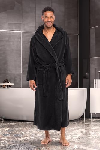 Alexander Del Rossa Mens Robe with Hood, Plush Fleece Hooded Mens Bathrobe, Big and Tall Bath Robe for Men2