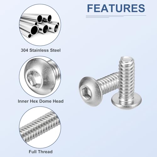 DTGN 220 Pack #6-32(D) Linsenkopfschrauben-Muttern-Set – 3/16, 1/4, 5/16, 3/8, 1/2, 5/8, 3/4,7/8,1(L) Innensechskantschrauben-Muttern-Sortiment – 304 Edelstahl UNC Vollgewinde