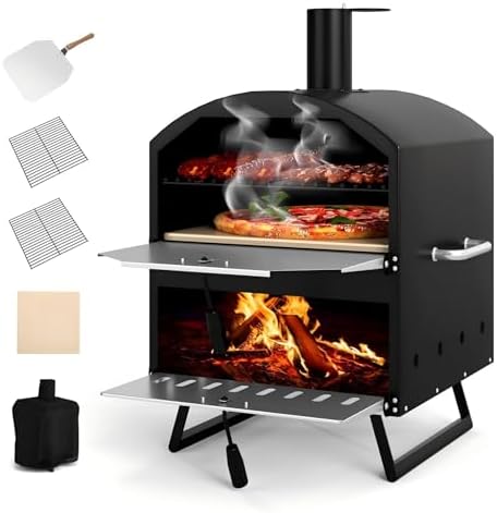 KOMFOTTEU Horno de Pizza para Exterior con 2 Capas, Horno de Leña...
