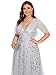 Ever-Pretty Women's Plus Size Sequin Embroidered Formal Evening Gown V-Neck Sheer Short Sleeve A-Line Mother of Biride Dress Silver US16