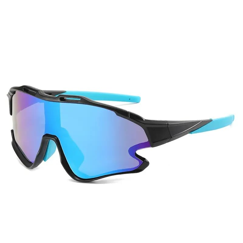 HUVORA Oversized Wraparound UV Protected Sports Sunglasses for Cycling Cricket Riding Driving | Anti Fog Anti Glare Sports Goggles for Men Stylish Graffiti Frame (Blue Black)-image-5