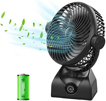 Neteast Desk Fan Oscillating Fan, 10000mAh Rechargeable Battery Powered Rotating Table Fan with Stepless Speed, Quiet Office Fan 120°Oscillation, Suitable for Bedroom, Office, Indoor, Bedside, Black