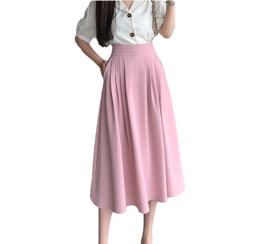 Jupe plissée taille haute évasée rose pour un confort fluide