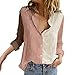 Camisetas de manga corta para mujer, talla 18, de Reino Unido, de manga corta, con botones, cuello en V, casual, de manga larga, enrollables, sueltas, lisas, rosa, XL