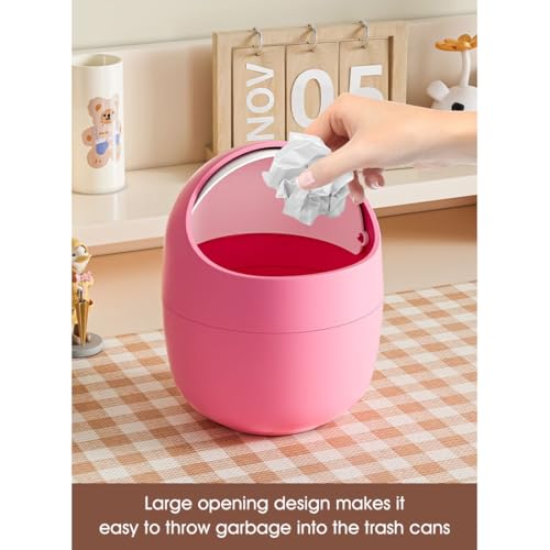 Image of Cortina Corton Design Plastic Small Tabletop Dustbin, Small Waste Bin for Study Table, Office Desk, Bathroom, Kitchen Sink & Washroom (Pink)