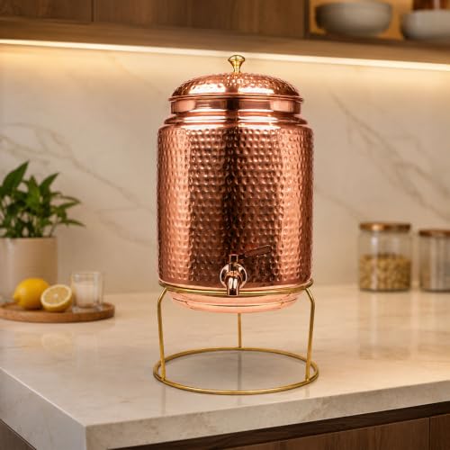 Image of Artarium Pure Copper Water Dispenser 10 Litre with Tap, Handcrafted Hammered Copper Water Storage Container, Ayurvedic Water Dispenser for Home, Office, Kitchen & Wellness Centre