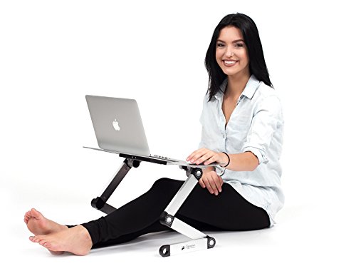Executive Office Solutions Portable Adjustable Aluminum Laptop Desk/Stand/Table Vented W/Cpu Fans Mouse Pad Side Mount-Notebook-Macbook-Light Weight Ergonomic Tv Bed Lap Tray Stand Up/Sitting-Silver #TOP4