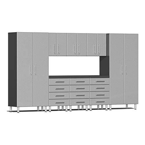 Ulti-MATE UG22091S 9-Piece Garage Cabinet Kit with Channeled Worktop in Stardust Silver Metallic