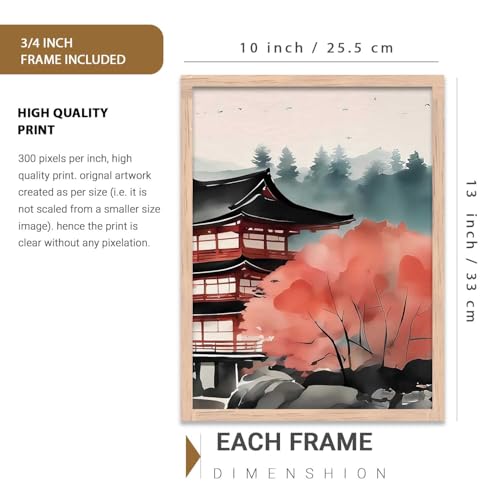 Image of kotart Big Aesthetic Mount Fuji View Wall Art Paintings | Mountain Landscape Framed Painting | Nature Art Vastu Frames for Living Room Bedroom Wall Decor Set Of 3 (10X13 inch)
