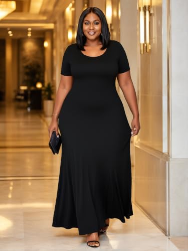Image of PinkPatty Plus Size Dress for Women Casual Crew Neck Short Sleeve Maxi Dress Oversized Summer Beach Dresses with Pockets
