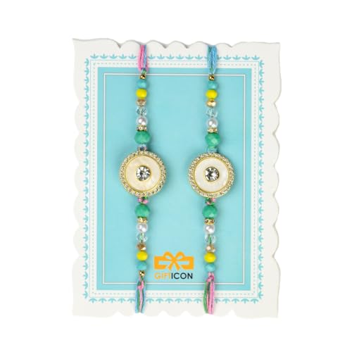 Image of Gifticon Rakhi Set for Brother Bundled with Moments Chocolate Complete Rakshabandhan Gift Box with Chocolate Pack | Greeting Card | Roli | Chawal | Premium Rakhi Gifting Set with 2 Green Color AD Rakhi