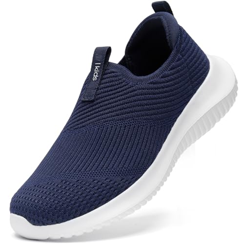 STQ Kids Slip on Sneakers for Big Boys Breathable School Lightweight Gym Non Slip Boys Shoes Navy Size 6 Big Kid