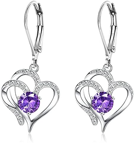 MILACOLATO S925 Sterling Silver Heart Dangle Earrings 14K Gold Plated Leverback Earrings for Women Girls Sparkling Cubic Zirconia Birthstone Jewelry Sweet Love Heart Drop Earrings