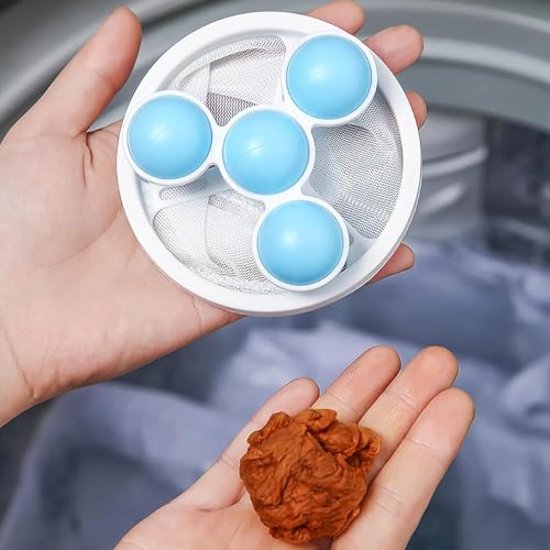Image of 2 Pcs Washing Machine Lint Remover Waste Collector Bag Pouch Filter With 4 Pcs Reusable Laundry Dryer Balls Anti-Winding Home, Dormitory, Clothes Reduce Wrinkles Multicolor