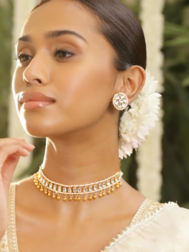 Image of Rubans Necklace Set Gold Plated Kundan Pearl Traditional Stylish Jewellery Gift for Women & Girls