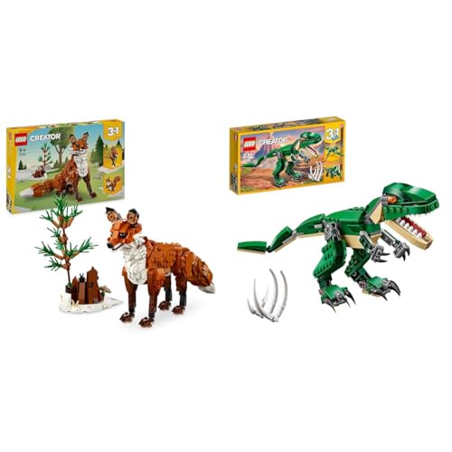 Creator 3 in 1 Animali della Foresta: Volpe Rossa Giocattolo & Creator Dinosauro, Set Animali Giocattolo 3 in 1 per Costruire, Giochi per Bambini, Bambine