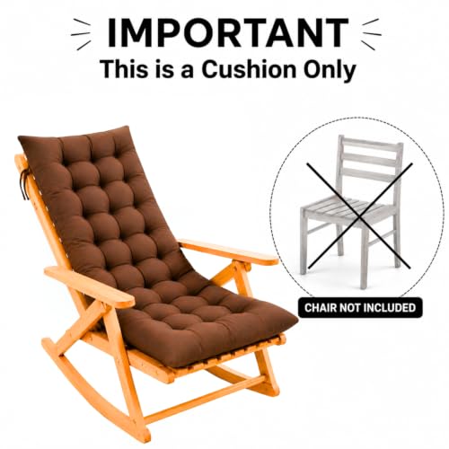 Image of KYNE Rocking Chair Cushion 18 x 50 Inch Thick Tufted Chair Cushion with Backrest and Seat Pad Soft Premium Fabric Polyester Filling Non Slip Indoor Outdoor Rocking Chair Replacement Cushion (Brown)