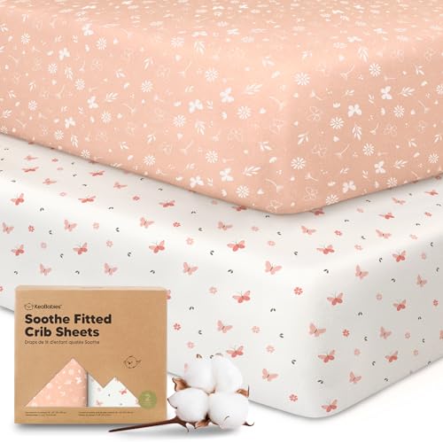 Image of KeaBabies 2-Pack Organic Crib Sheets for Boys, Girls - 52x28 Fitted Crib Mattress Sheet Neutral, Breathable Jersey Cotton Cover for Baby Bed, Toddler Mattress, Soft & Cute Prints (Butterflies)