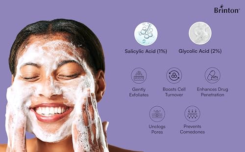 Image of Brinton Acmist Acne Foam Face Wash | 1% Salicylic, 2% Glycolic & 5% Niacinamide | Controls Sebum, Unclogs Pores, Smoothens Skin | For All Skin Types | 100 ml