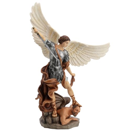 Estatua Saint Michael Resina Pintada 14.12 in