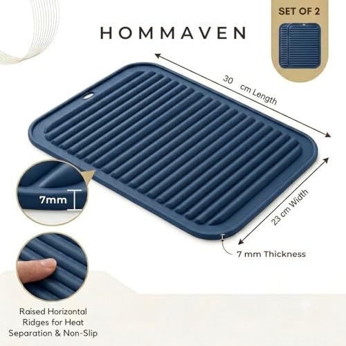 Image of Silicone Trivet Mats, Set of 2, Heat & Slip Resistant Hot Pads for Kitchen Potholders, Multi-Purpose Mat Long-Lasting & Flexible Silicone Hot Pad, BPA Free,Dish Drying Mat, (Classic Blue)