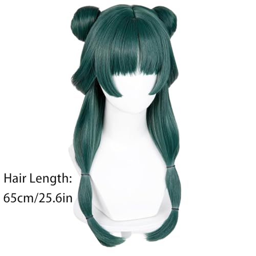 Maomao perruque cosplay verte longue avec chignons en cheveux synthétiques d'Halloween - 6