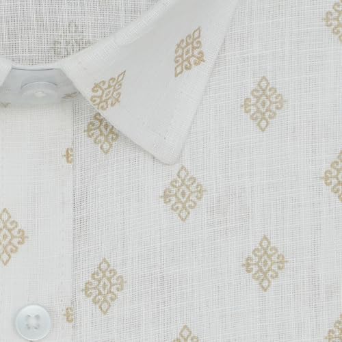Image of GHPC Cotton Linen Printed Half Sleeves Regular Fit Formal Shirt for Men