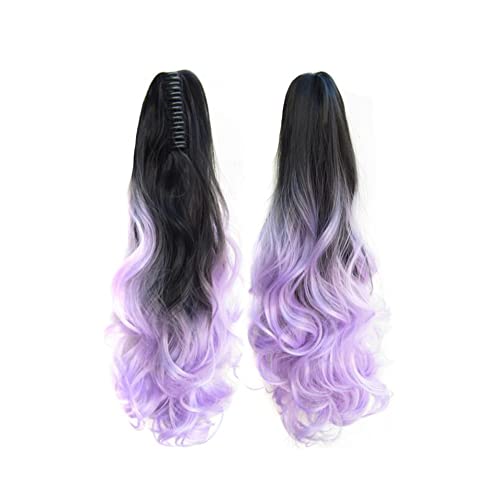 YOEMAYUNER 21" Ponytail Extension Claw Curly Wavy Clip in Hairpiece Wavy Ponytail Hair Extensions Long Pony Tails for Women (1PC Black Lila)