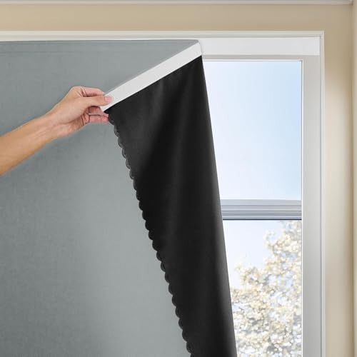 Magic Tape Stick On Blackout Curtains for Bedroom No Drilling Self Adhesive Portable 100% Blackout Blind for Small Windows Easy Install Light Blocking Window Cover (1Pcs 100120cm Silver Gray)