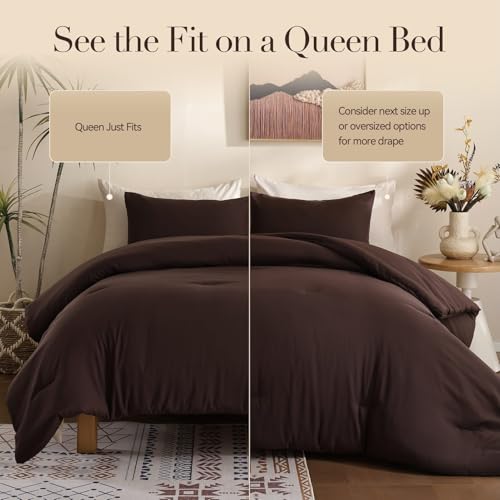Image of ROSGONIA King Size Comforter Set Brown, 3pcs(1 Dark Brown Comforter & 2 Pillowcases) All Season Bedding Lightweight Bedspread Blanket Quilts