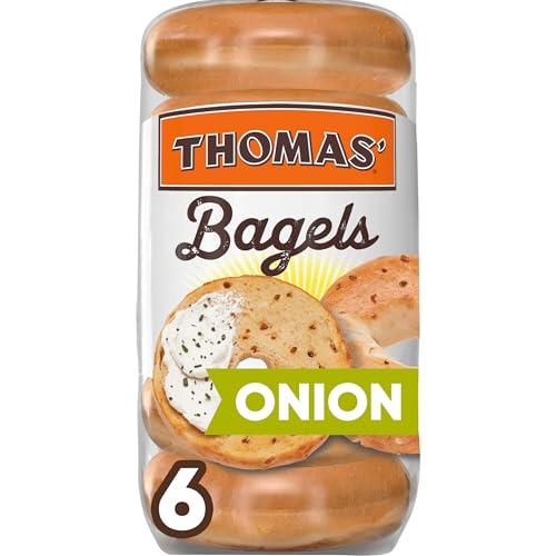 Thomas' Onion Bagels, 6 count, (3.0 oz each), 8g Protein, Kosher Bagels, 18 oz Bag