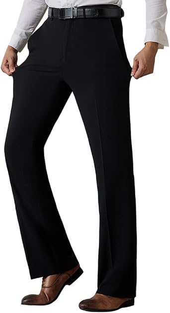 HAORUN Men Bell Bottom Pants Vintage 60s 70s Flare Formal Dress Trousers Slim Fit