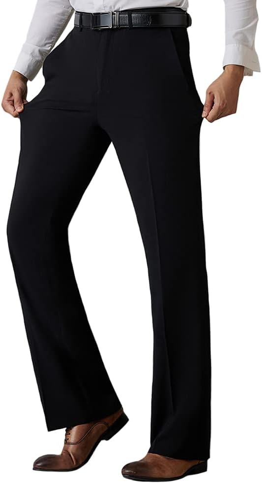 HAORUN Men Bell Bottom Pants Vintage 60s 70s Flare Formal Dress Trousers Slim Fit
