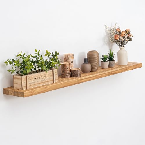 Image of Acovy Extra Deep 48 inch Long Rustic Solid Wood Floating Shelves for Wall, Wall Shelves with Invisible Bracket for Living Room Bathroom Bedroom Kitchen, Set of 1, Natural