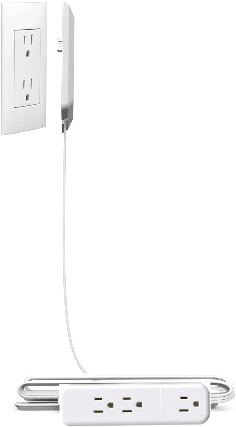 Flat-Face Outlet Extender with 3 Receptacles, Ultra-Thin Wall Plate Plug with Cord Extender and 3 Outlets Power Strip, Flat Extension Cord 3 ft, Surge Protector 350J