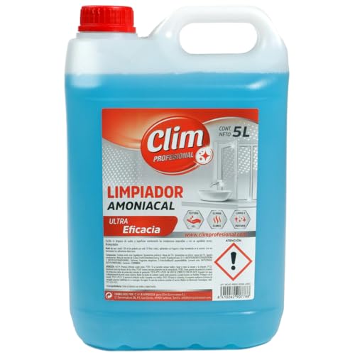 Clim Profesional Limpiador Amoniacal de Alta Densidad para Cocinas, Baños y Multisuperficies. Elimina Manchas de textil, Olores de todo tipo de suelos. Garrafa de 5 L
