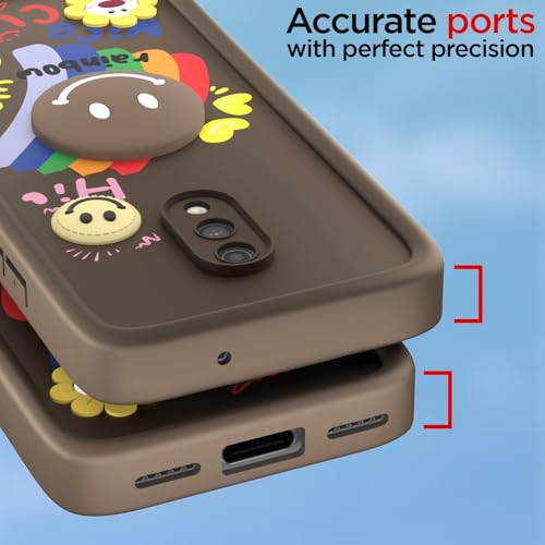 Image of Pikkme Back Cover for OnePlus 6T / Oneplus 7 | Soft Silicone| Cute Rainbow Smile & 3D Cartoon Flower Design | Shockproof Raised Camera Protection Bumper Case (Brown)