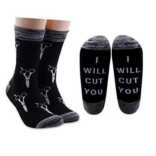 LEVLO Funny Hairdresser Gift Hair Stylist Socks I Will Cut You Cotton Socks Cosmetology Graduation Gift3