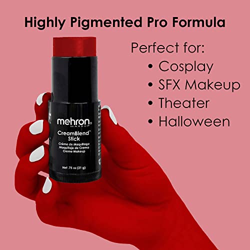 Image of Mehron Makeup CreamBlend Stick | Face Paint, Body Paint, & Foundation Cream Makeup | Perfect for Halloween .75 oz (21 g) (Red) | Made in the USA