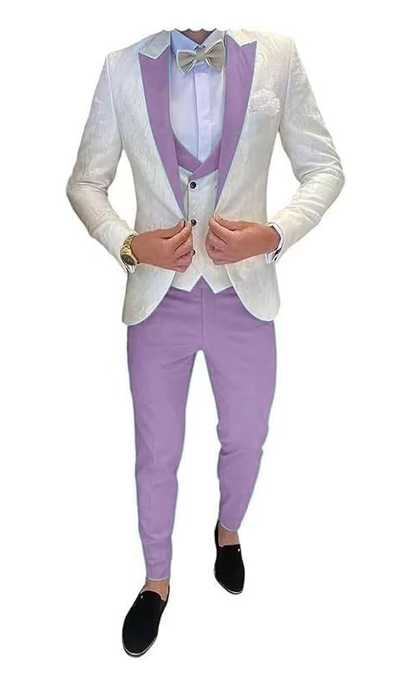 Tuxedo for Mens Slim Fit Jacquard 3 Piece Men Wedding Suit Blazer Vest Pants Men Tuxedo Suit