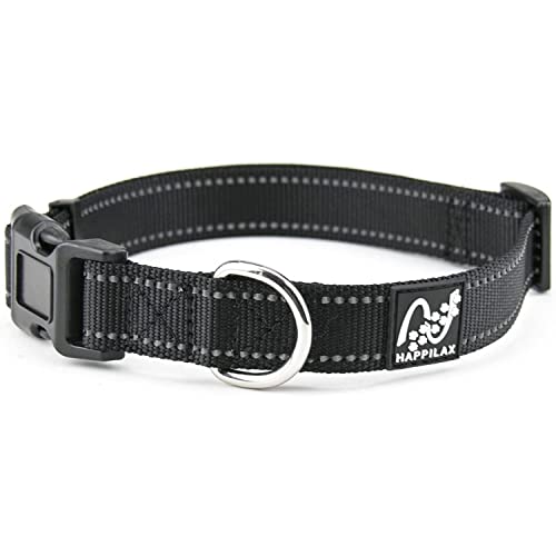 Happilax Size-Adjustable Dog Collar- Reflective Nylon Dog Collar for Large Dogs - Neck Size 17-25" - Black Color
