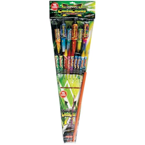 SPARKLERS CLUB Sachet de 15 Pétards Fusées Criss Cross® - Double Effet Comète & Wouah - 16 à 45 mm - Portée 40 m - Feux d?Artifice Catégorie F1 - Usage...
