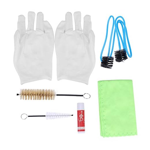 Drfeify Trompeta Trombón Tuba Horn Limpieza Set Kit Herramienta con Paño de Limpieza Cepillo Guantes