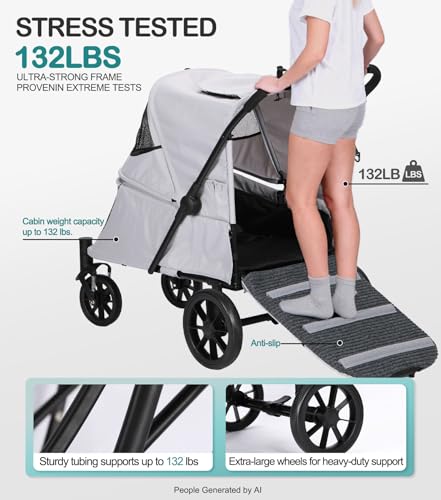 Image of Pet Stroller with Ramp for Large Dog up to 132lbs Portable&Foldable