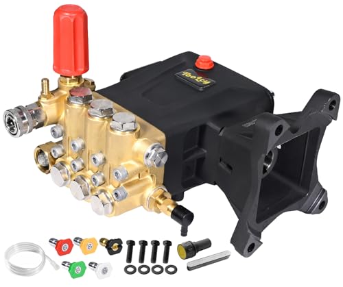 TOOLCY Pressure Washer Pump Max 4400 PSI 4.2 GPM, 1" Shaft Horizontal Gas Power Washer Pump Replacement, Direct Drive Triplex Plunger Replacement Pump with Pressure Adjustment Unloader, 5 Nozzle Tips