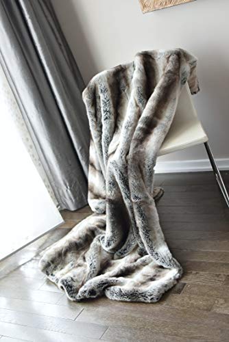 Luxury Faux Fur Oversized Throw Blanket With Plush Velvet Reverse, Fox Lynx Or Gray Mink (Chinchilla X-Long) #TOP4